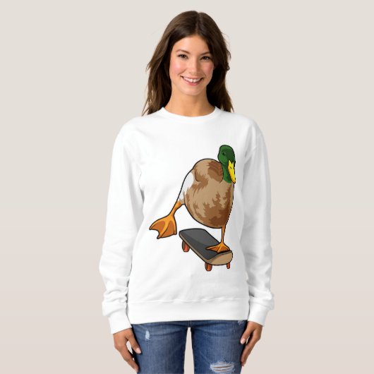 Ente als Skater mit Skateboard Sweatshirt (Vorne ganz)