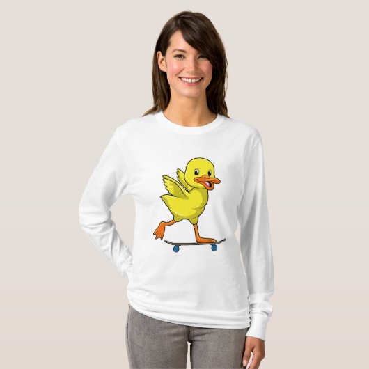Ente als Skater mit Skateboard T-Shirt (Vorne ganz)