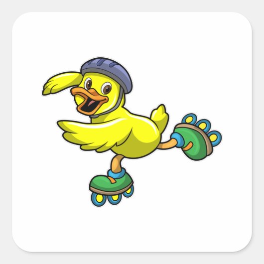 Ente als Skater mit Skaten & Helmet Quadratischer Aufkleber (Vorderseite)