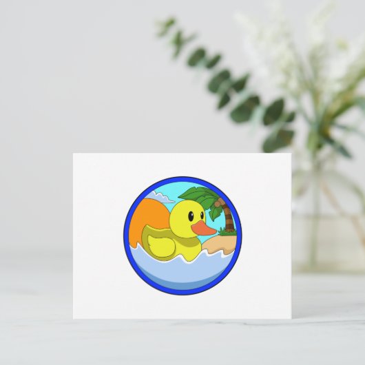 Ente am Strand mit Palmen.PNG Postkarte (Stehend Vorderseite)