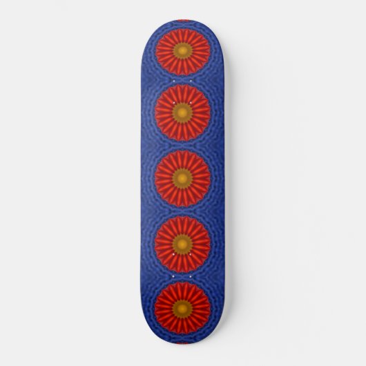 Ente auf blau mit rotem Kaleidoskop Skateboard (Vorderseite)