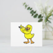 Ente bei der Musik mit Flöte Postkarte (Stehend Vorderseite)