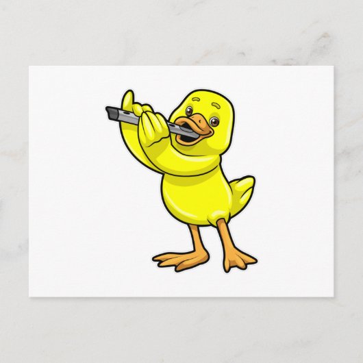 Ente bei der Musik mit Flöte Postkarte (Vorderseite)