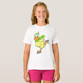 Ente bei Ice-Skaten mit Eis-Skaten T-Shirt (Vorne ganz)