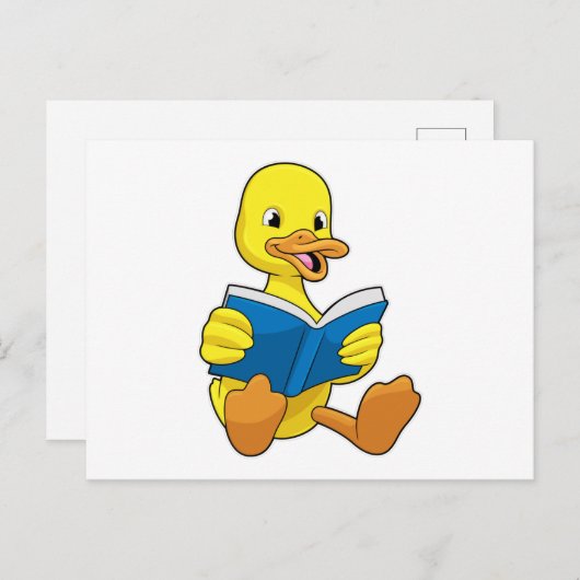 Ente beim Lesen mit Buch Postkarte (Vorne/Hinten)
