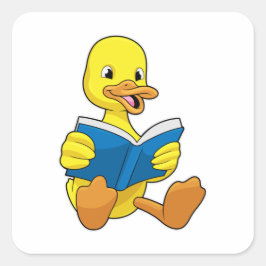 Ente beim Lesen mit Buch Quadratischer Aufkleber
