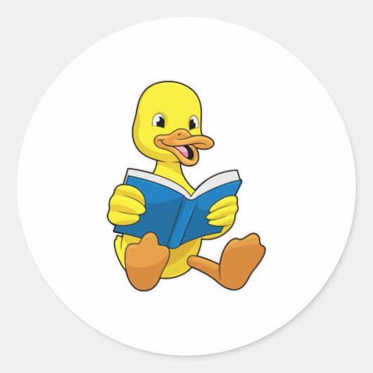 Ente beim Lesen mit Buch Runder Aufkleber (Vorderseite)