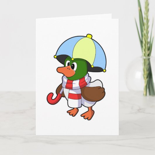Ente beim Regen mit Regenschirm Karte (Vorderseite)