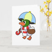 Ente beim Regen mit Regenschirm Karte (Gelbe Blume)