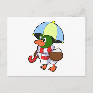 Ente beim Regen mit Regenschirm Postkarte