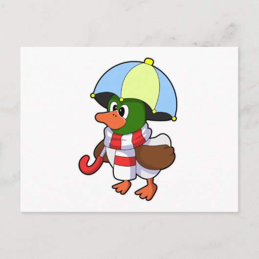 Ente beim Regen mit Regenschirm Postkarte (Vorderseite)