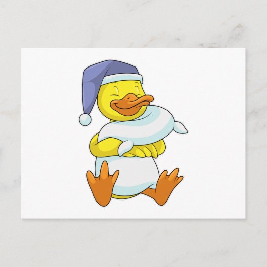 Ente beim Schlafen mit Nachtkappe Postkarte (Vorderseite)