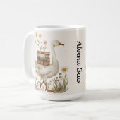 Ente, Buch & Blumen Tasse | Individueller Text Ges (Vorderseite Links)