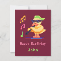 Ente, die Musikpixel-Art-Flat-Card spielt