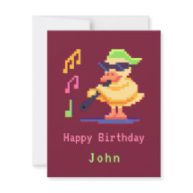 Ente, die Musikpixel-Art-Flat-Card spielt