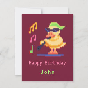 Ente, die Musikpixel-Art-Flat-Card spielt
