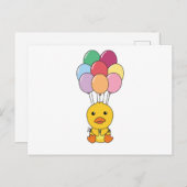 Ente fliegt mit farbenfrohen Balloons auf Postkarte (Vorne/Hinten)