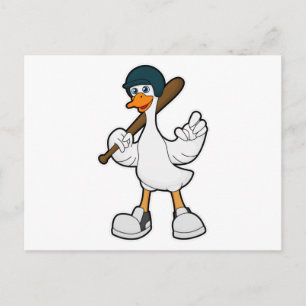 Ente im Baseball mit Baseballschläger und Helm Postkarte