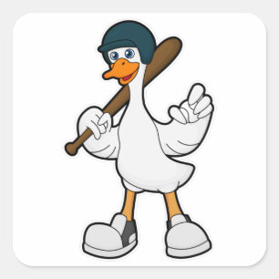 Ente im Baseball mit Baseballschläger und Helm Quadratischer Aufkleber