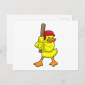Ente im Baseball mit Baseballschläger und -kappe Postkarte (Vorne/Hinten)