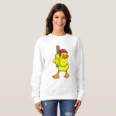 Ente im Baseball mit Baseballschläger und -kappe Sweatshirt (Vorne ganz)