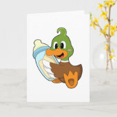 Ente mit Flasche Milch Karte (Gelbe Blume)