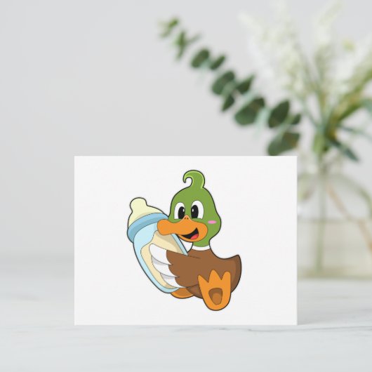 Ente mit Flasche Milch Postkarte (Stehend Vorderseite)