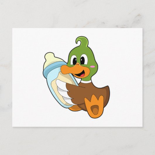 Ente mit Milchflasche Postkarte (Vorderseite)