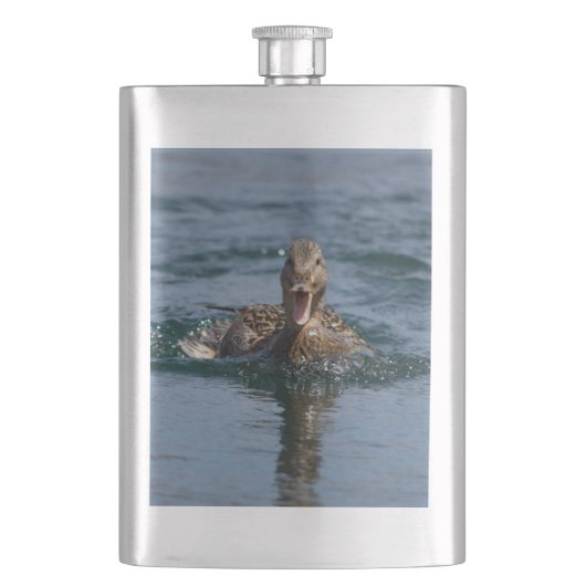 Ente mit Schnabel offen Flachmann (Vorderseite)