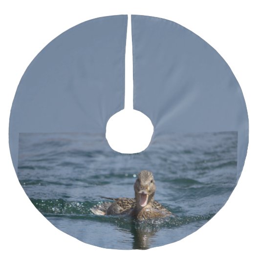 Ente mit Schnabel offen Polyester Weihnachtsbaumdecke (Vorderseite)