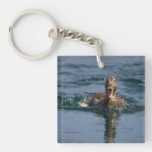 Ente mit Schnabel offen Schlüsselanhänger (Vorderseite)