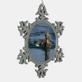 Ente mit Schnabel offen Schneeflocken Zinn-Ornament (Links)