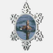 Ente mit Schnabel offen Schneeflocken Zinn-Ornament (Rechts)