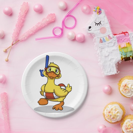 Ente mit Schnorchelmaske| Rückenfarbe Pappteller (Party)