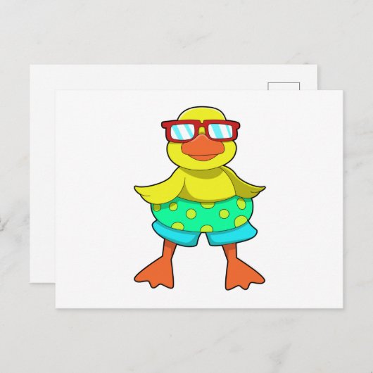 Ente mit Swim Ring & Sonnenbrille Postkarte (Vorne/Hinten)