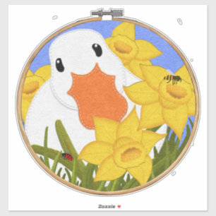 Ente und Daffodils   Stickrahmen Filz Optik geschn Aufkleber