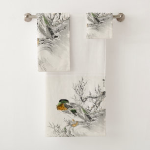 Ente und ein Baum der japanischen Vintagen Ukiyo-e Badhandtuch Set