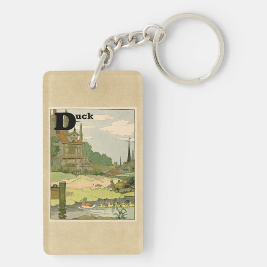 Ente und Entlein, die auf dem Fluss schwimmen Schlüsselanhänger (Rückseite)