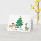Ente und Hund mit Weihnachtsbaum Karte (Gelbe Blume)