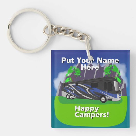 Entegra Aspire RV Blue Happy Camper Design Schlüsselanhänger (Vorderseite)