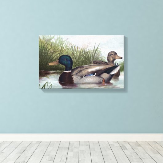Enten auf Vintagem Pond Leinwanddruck (Insitu (Holzboden))