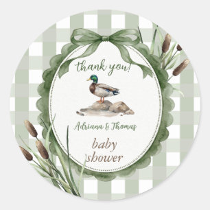 Enten-Baby-Party Gingham Danke Runder Aufkleber