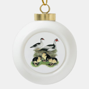 Enten Black Pied Muscovy Familie Keramik Kugel-Ornament