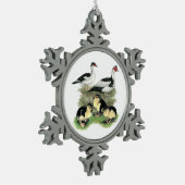 Enten Black Pied Muscovy Familie Schneeflocken Zinn-Ornament (Links)