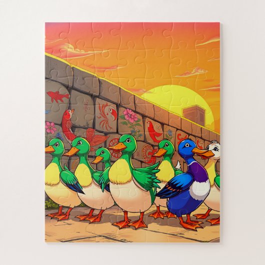 Enten, die auf einem Pfad spazieren Puzzle (Vertikal)