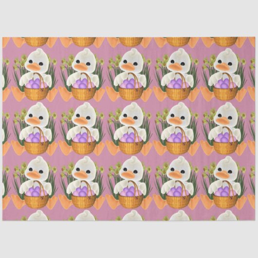 Enten, die Ostereier im Korb halten Seidenpapier (Vorderseite)