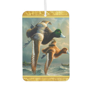 Enten fliegen über das Meer mit einem kleinen Boot Autolufterfrischer