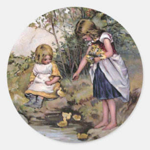 "Enten füttern" Vintage Runder Aufkleber
