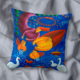 Enten füttern Zeitgenössische Kunstmalerei Kissen