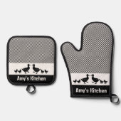 Enten & Gingham Design Oven Mitt & Pot Holder Set (Vorderseite)